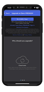 Diaro app screen