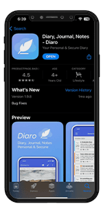 Diaro app screen