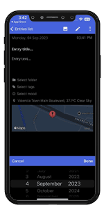 Diaro app screen