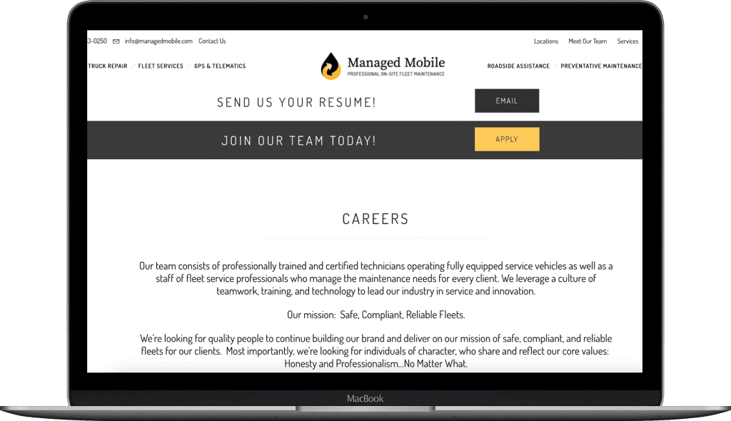 Managed Mobile features screen